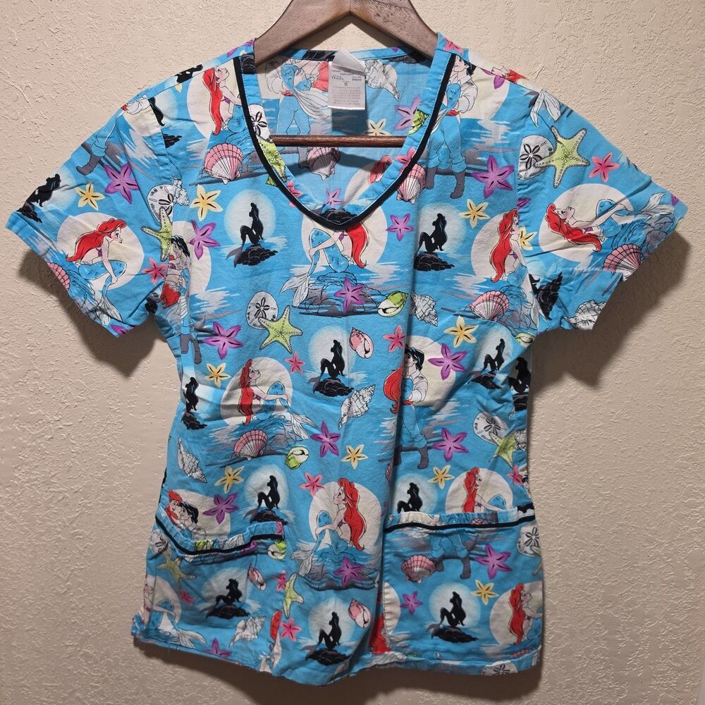 Disney The Little Mermaid Scrub Top Size Small